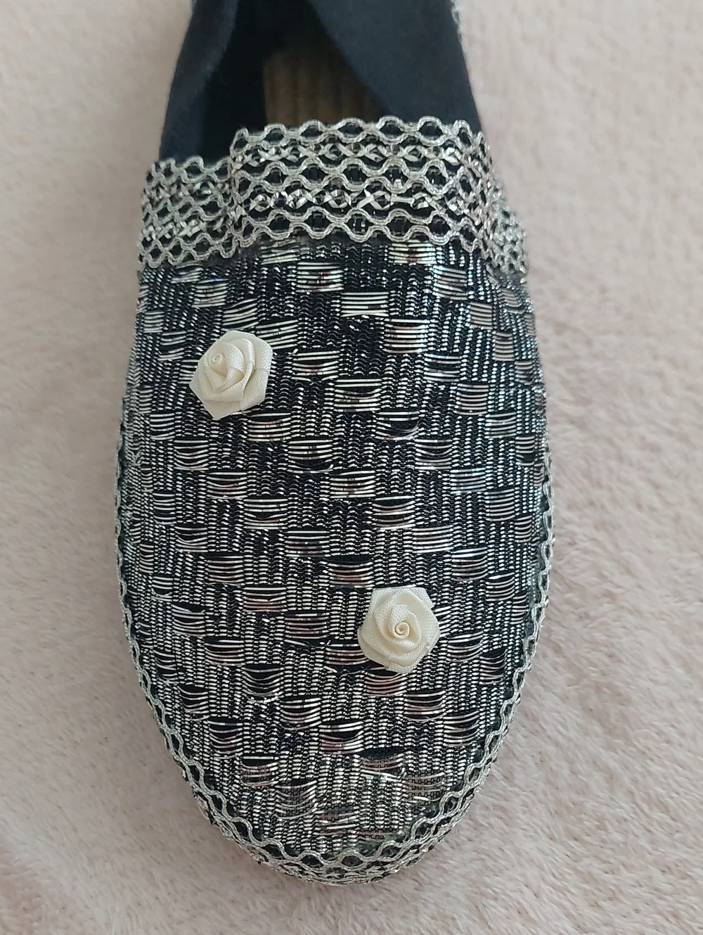 Embellished Black and Silver Espadrille Flats NWOT
